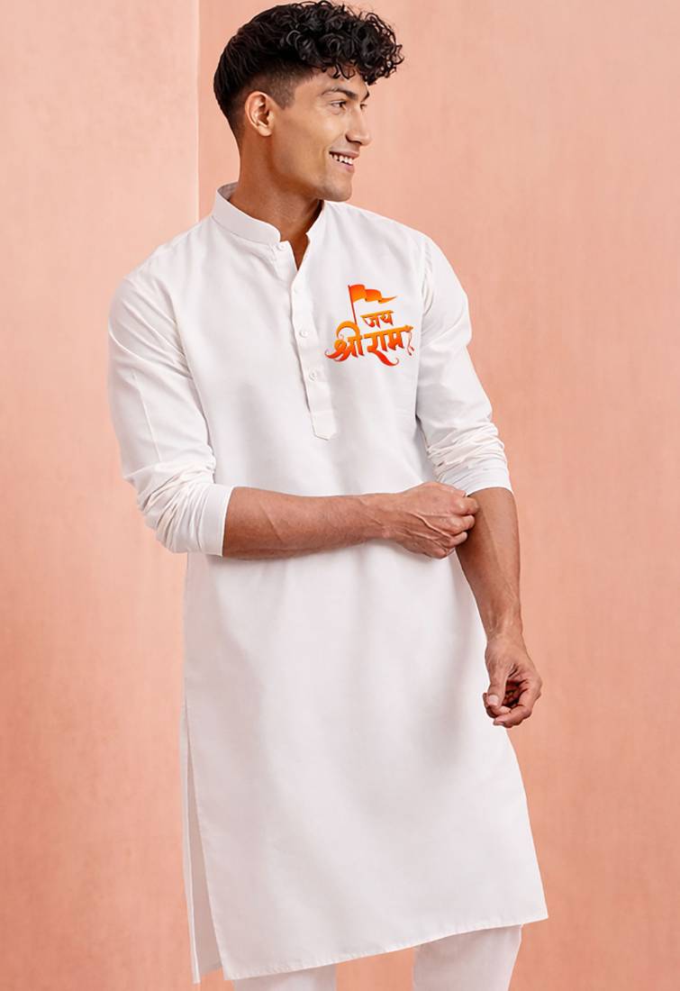 white cotton ram hanuman kurta men stitched