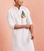 men's white kurta hanuman jayanti cotton print