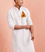 men's traditional white cotton kurta hanuman jayanti design