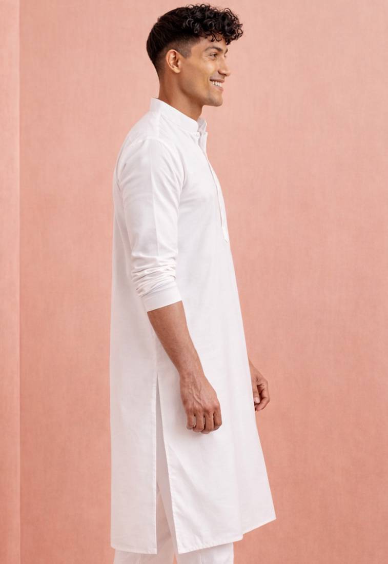 men's traditional white cotton kurta hanuman jayanti design
