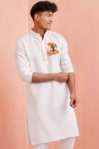 white cotton ram hanuman kurta men festive