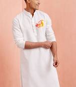 men's white cotton kurta ram hanuman print