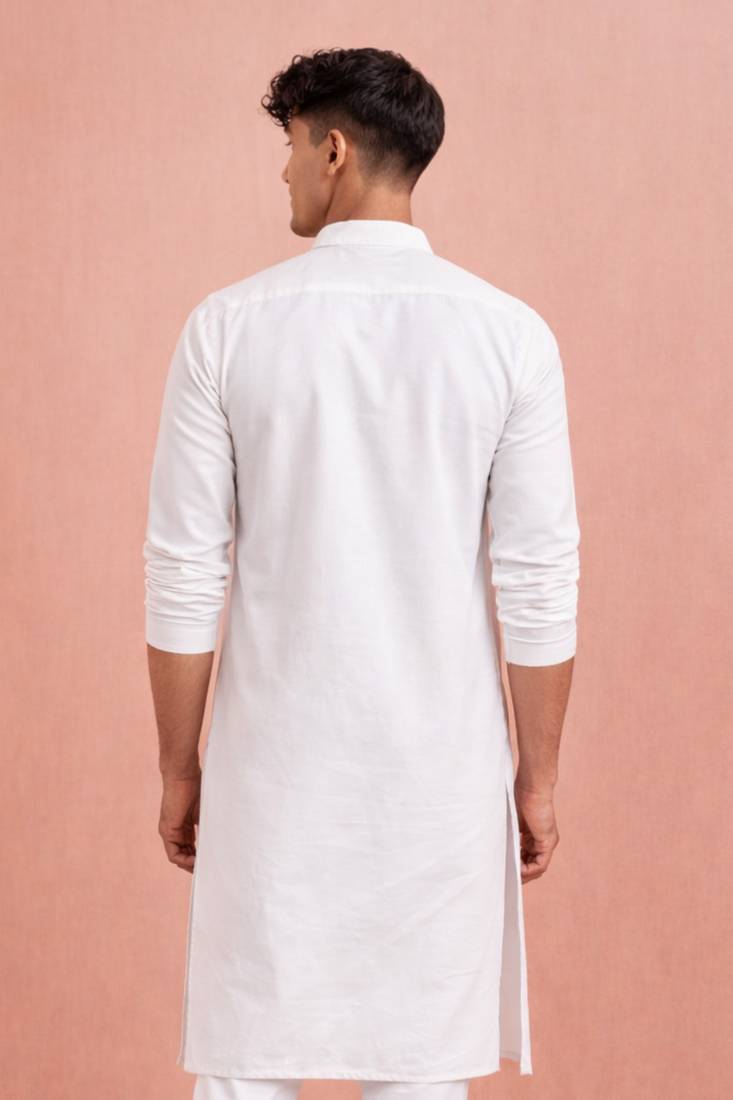 men's traditional white cotton kurta hanuman jayanti design