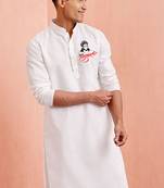 men's white cotton kurta hanuman print festive