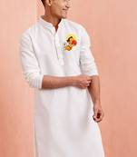 men's white cotton kurta hanuman jayanti print 