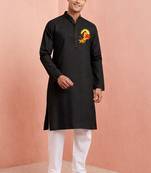 black cotton kurta set with hanumanji printed detail