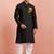 black cotton kurta set with hanumanji printed detail