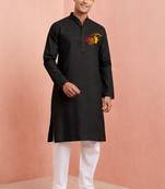 black cotton kurta set with shri ram front design