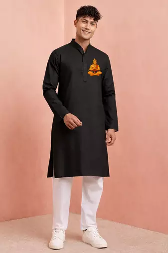 Creations men's black pure cotton straight kurta pyjama set | hanuman jayanti special | festive