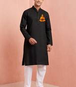 black cotton kurta set with hanumanji chest print
