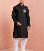black cotton kurta set with hanumanji print