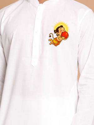 white cotton kurta set with bal hanumanji print 2