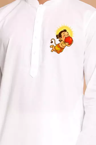 white cotton kurta set with bal hanumanji print