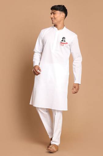white cotton kurta set with hanumanji graphic print