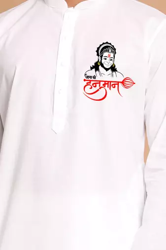 white cotton kurta set with hanumanji graphic print