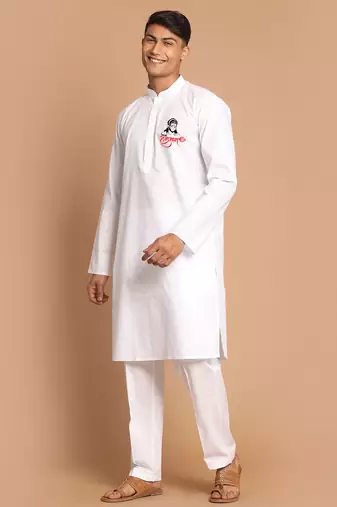 white cotton kurta set with hanumanji graphic print