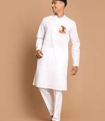 white cotton kurta set with shri ram printed work