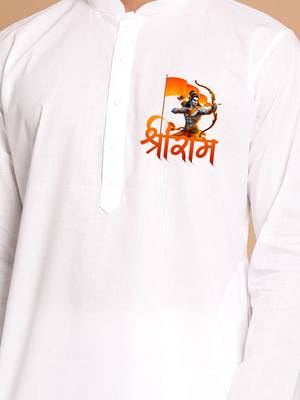 white cotton kurta set with shri ram printed work 2