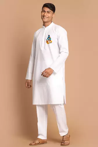 white cotton kurta set with hanumanji print