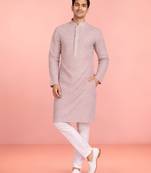 onion pink rayon mens kurta with printed design