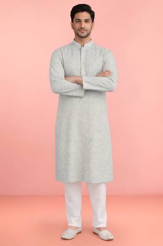 mint green rayon mens kurta with printed design