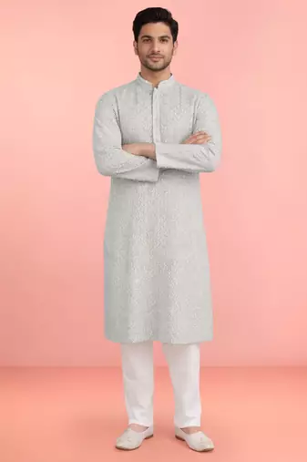 mint green rayon mens kurta with printed design