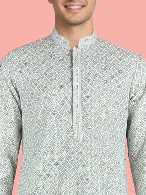 mint green rayon mens kurta with printed design 2