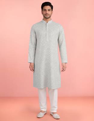 mint green rayon mens kurta with printed design 3