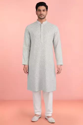 mint green rayon mens kurta with printed design