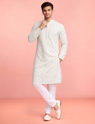cream rayon kurta set with sequin embroidery 1