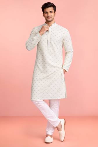 cream rayon kurta set with sequin embroidery