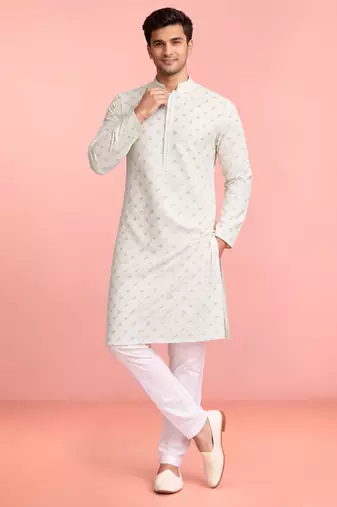 cream rayon kurta set with sequin embroidery