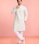 cream rayon kurta set with sequin embroidery