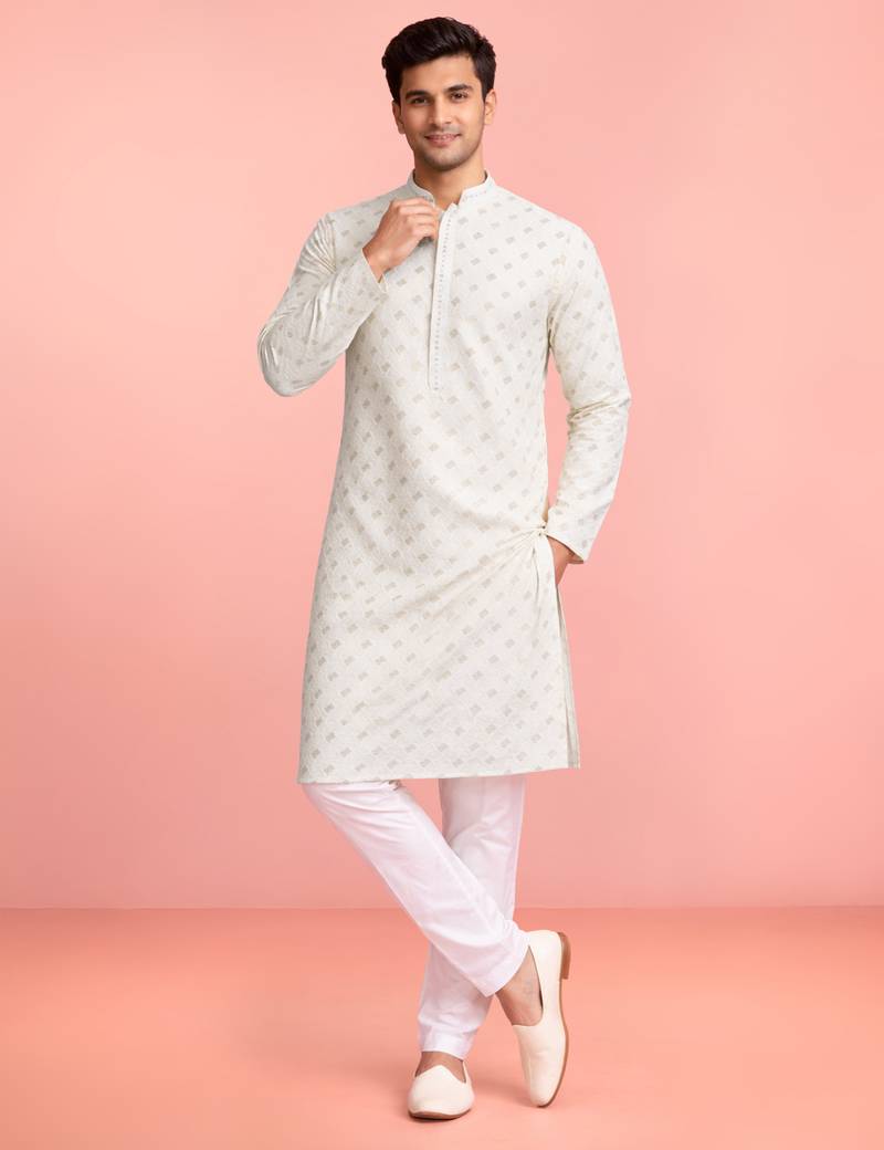 cream rayon kurta set with sequin embroidery