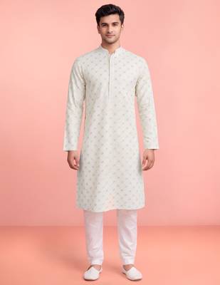 cream rayon kurta set with sequin embroidery 3