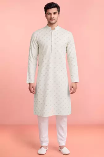 cream rayon kurta set with sequin embroidery