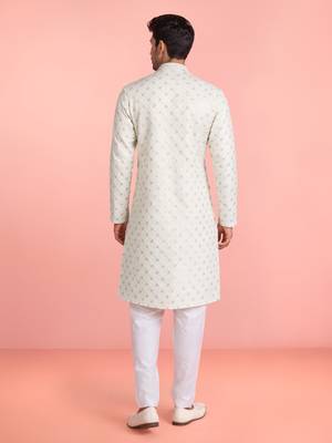 cream rayon kurta set with sequin embroidery 4