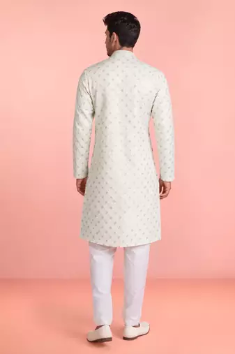 cream rayon kurta set with sequin embroidery