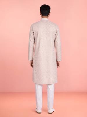 peach rayon mens kurta with printed design 3