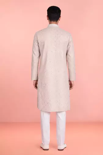 peach rayon mens kurta with printed design