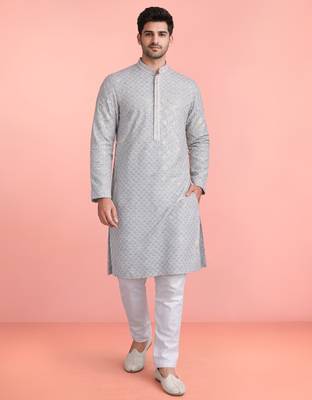 aqua rayon kurta set with white cotton pyjama 3