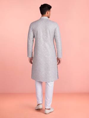 aqua rayon kurta set with white cotton pyjama 4