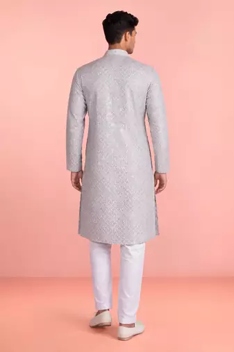 aqua rayon kurta set with white cotton pyjama