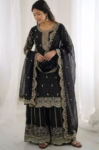 black designer sharara suit