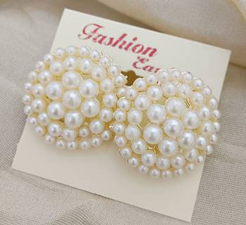 white glass pearls copper studs earrings set 1