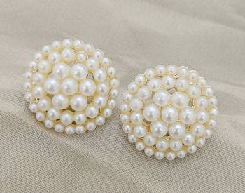 white glass pearls copper studs earrings set 2