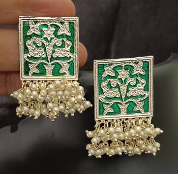 green meenakari indo western earrings set 1
