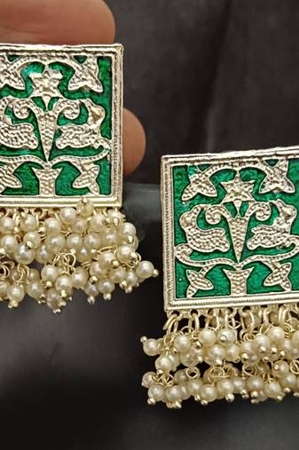 Green meenakari indo western earrings set