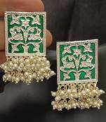 green meenakari indo western earrings set