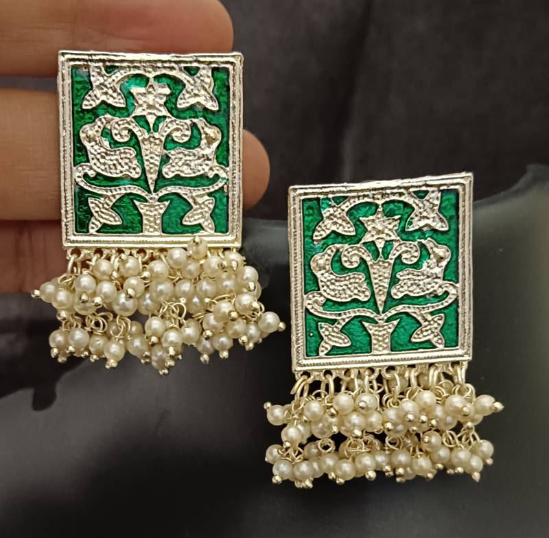 Green meenakari indo western earrings set